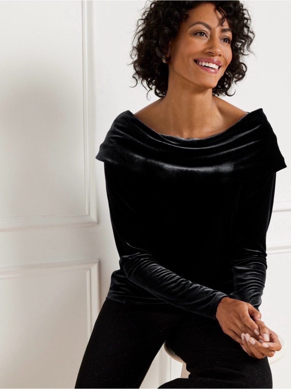 Black velvet off the shoulder top
